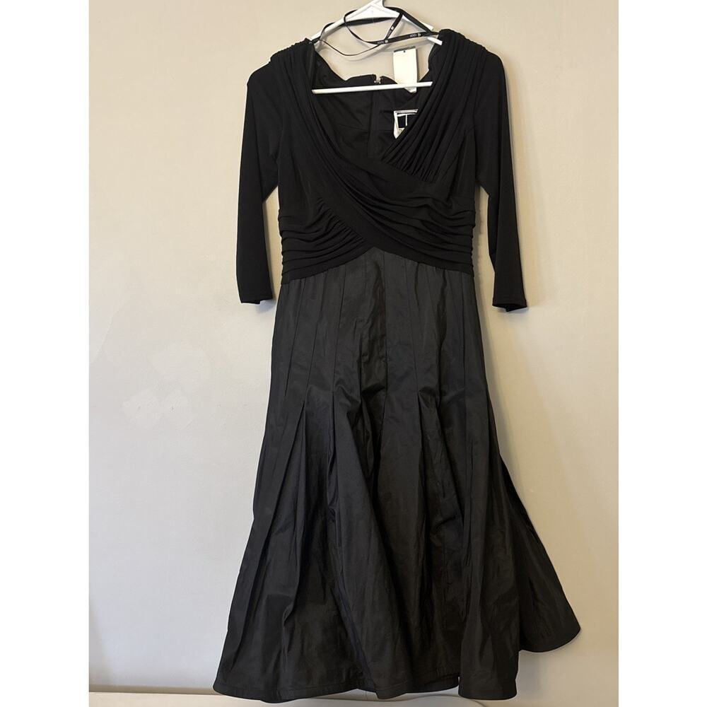 TADASHI SHOJI Wrap Top Fit & Flare Little Black Dress 6 1990s style NWT